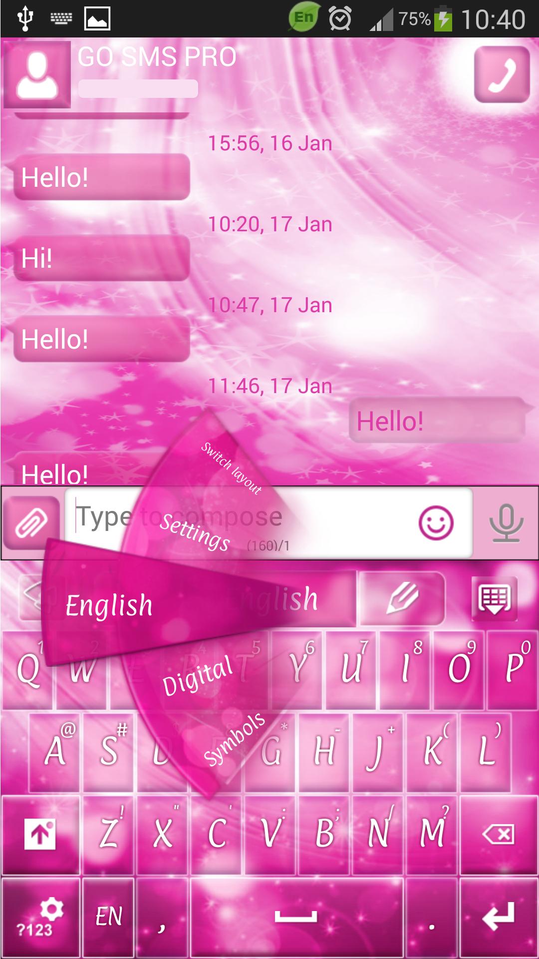GO SMS Pink Sparkle