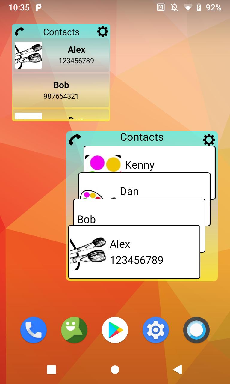 Fast dial widget